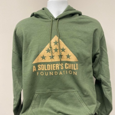 Olive green pullover hoodie with ASCF logo in tan.